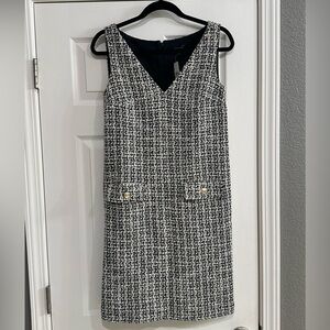 Ann Taylor Monochrome Tweed Midi Dress